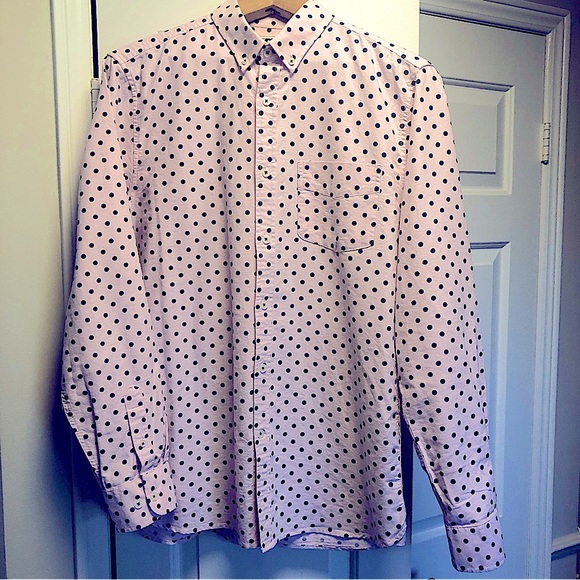 Pink & Black Polka Dot Oxford-Style Cotton Twill Long-Sleeved Shirt - Picture 2 of 8